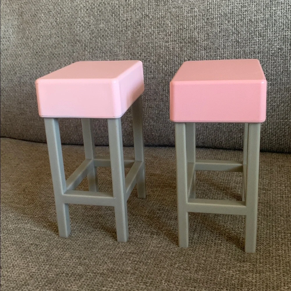 Our Generation Set of 2 Pink and Gray Stools Furniture for 18” Dolls